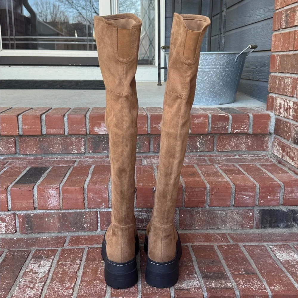 Marc Fisher Milphilly2 Over the Knee Boots Brown Tan Lug Sole Platform Size 8M